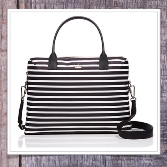 kate spade Daveney Laptop Bag Black & Cream Stripe - Picture 2 of 8